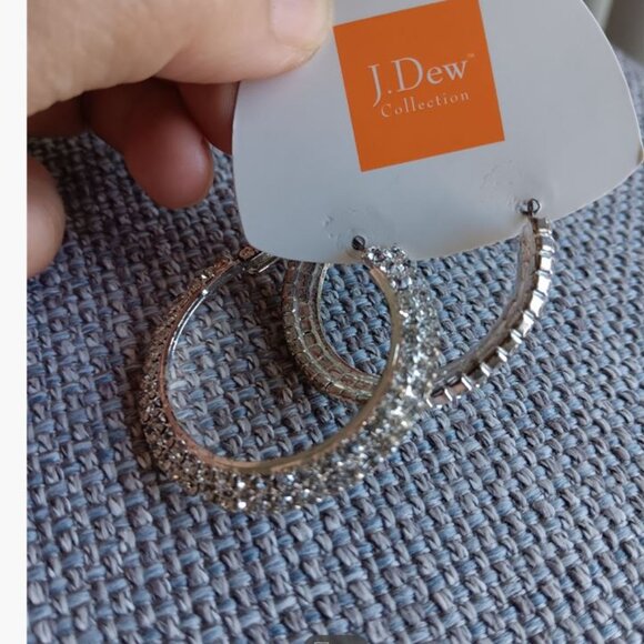 NWT Crystal Rhinestones Hoop Earrings- 1.5" diameter - Picture 1 of 3